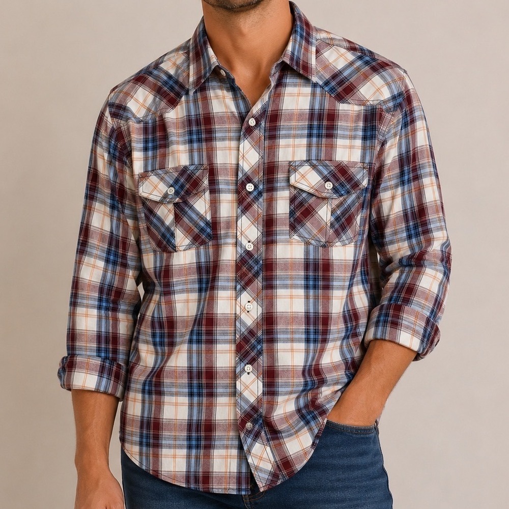Eighty Eight Plaid Western Shirt Men's Large Cotton Pearl Snap Style Button Up